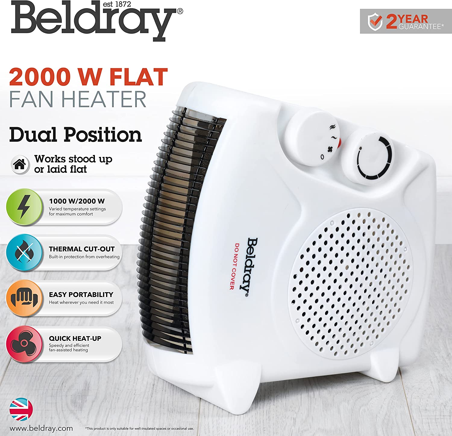 Calentador de ventilador portátil de dos posiciones Beldray